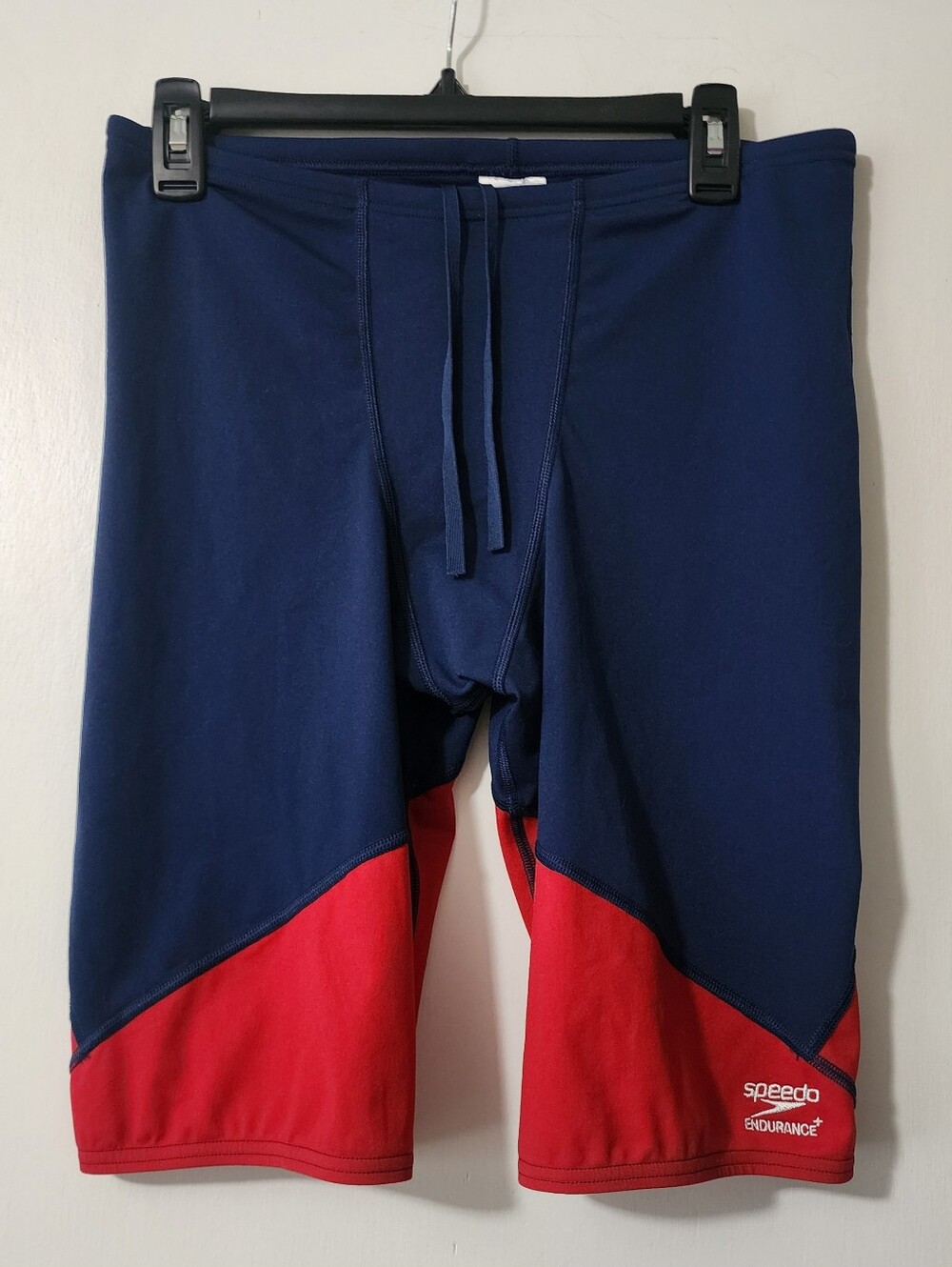 Speedo Endurance Men Jammer Swim Bottom Navy Blue Red Colorblock 36 Drawstring